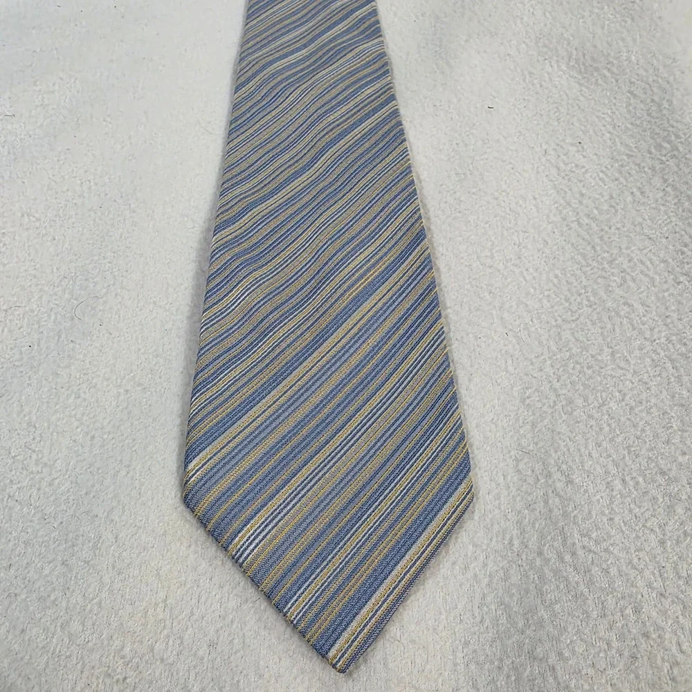Thomas Pink Jermyn Street London Silk Tie Blue Gold Striped Made in Morocco